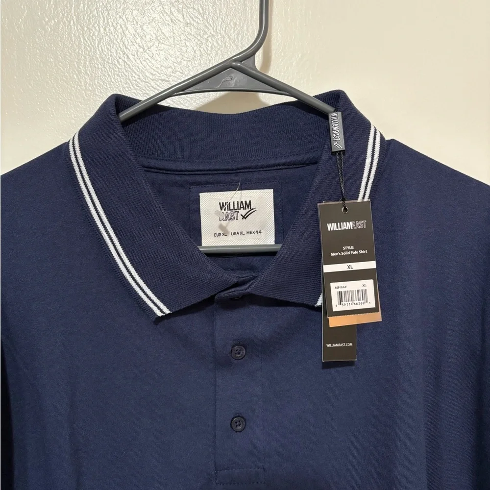 William Rast Blue Polo Shirt with White Trim - Picture 2 of 3